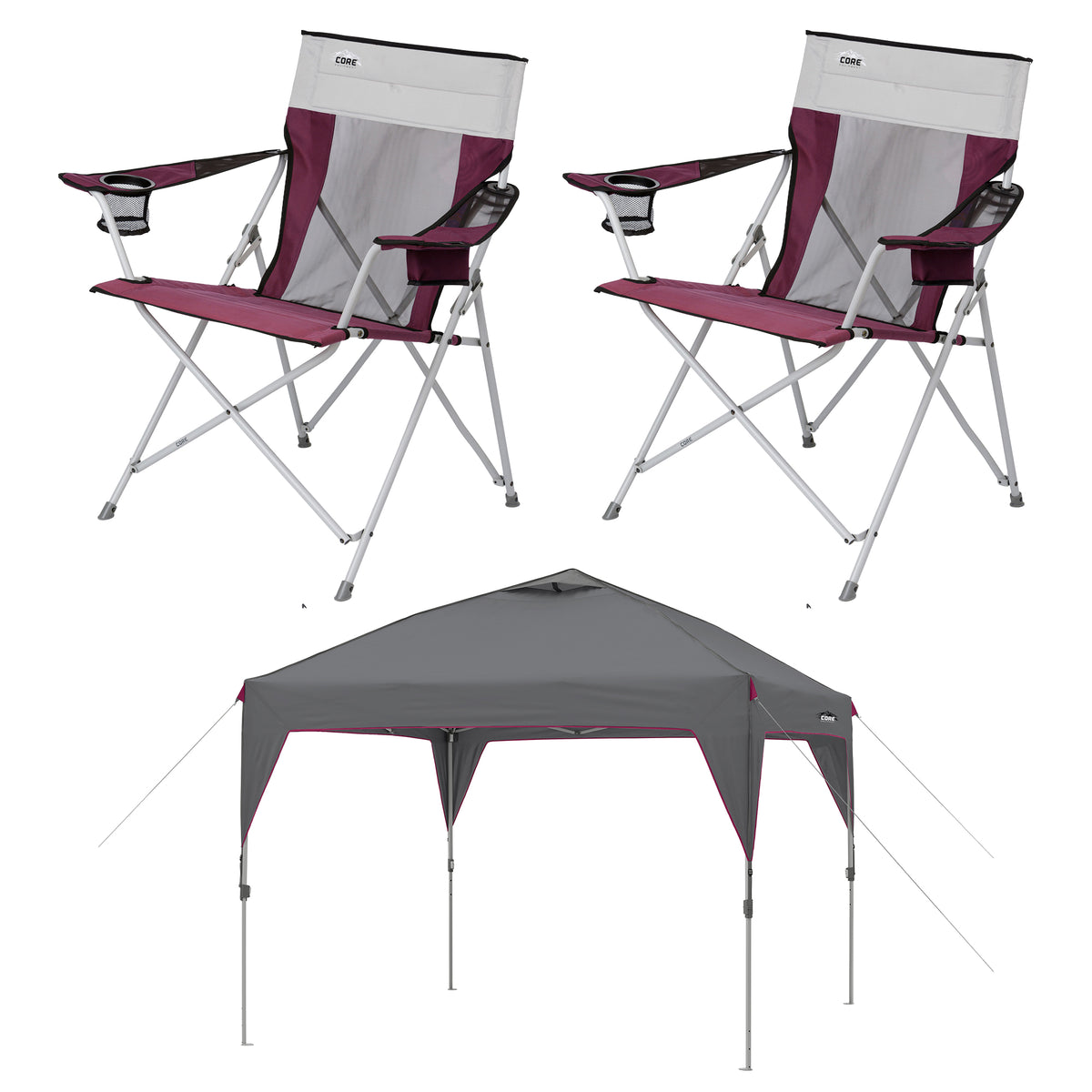 CORE Set of 2 Padded Arm Chair with 300 Pound Capacity & 10x10' Instant Canopy
