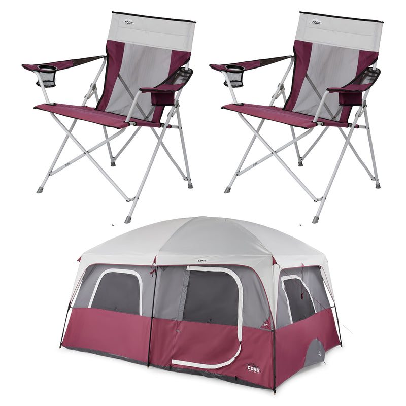 CORE Set of 2 300lb Capacity Camping Chair & 14 x 10&
