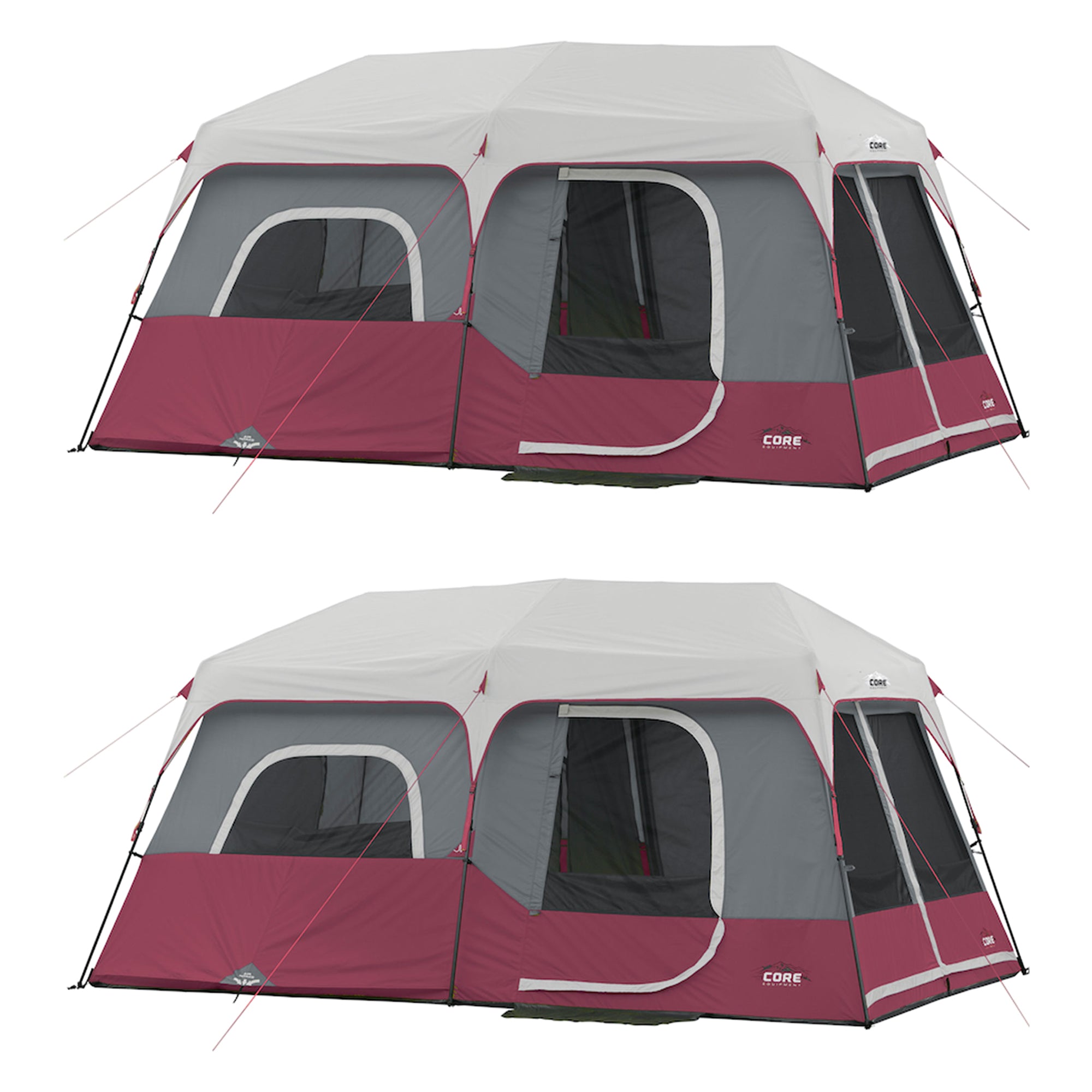 CORE Instant Cabin 14'x9' 9 Person Cabin Tent w/60 Second Assembly, Red (2 Pack)