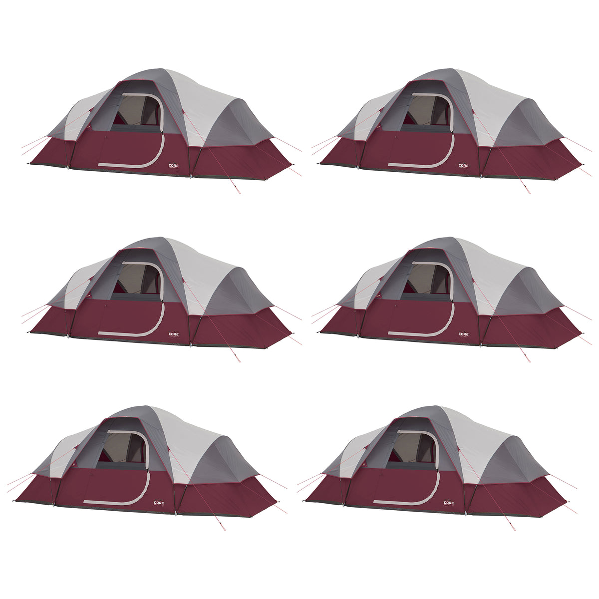 CORE Extended Dome 16 x 9' 9 Person Camping Tent with Air Vents, Red (6 Pack) - VMInnovations