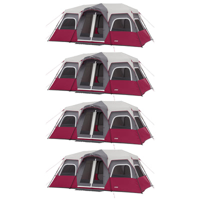 CORE 18' x 10' 12 Person Double Door Instant Cabin Camping Tent, Wine (4 Pack)