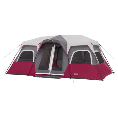 CORE 18' x 10' 12 Person Double Door Instant Cabin Camping Tent, Wine (4 Pack)