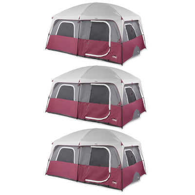 CORE Straight Wall 10 Person Cabin Tent with 2 Rooms & Rainfly, Red (3 Pack)