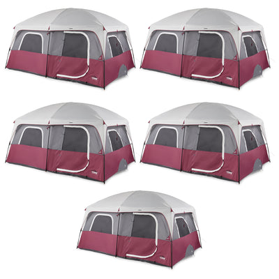 CORE Straight Wall 10 Person Cabin Tent with 2 Rooms & Rainfly, Red (5 Pack)