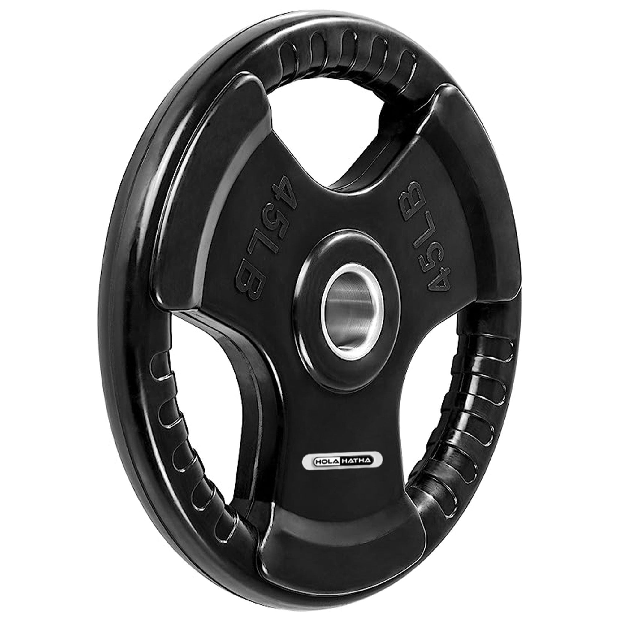 HolaHatha 45 & 25Lb Olympic Rubber Coated Weight Plate w/Handle, Black, Set of 6
