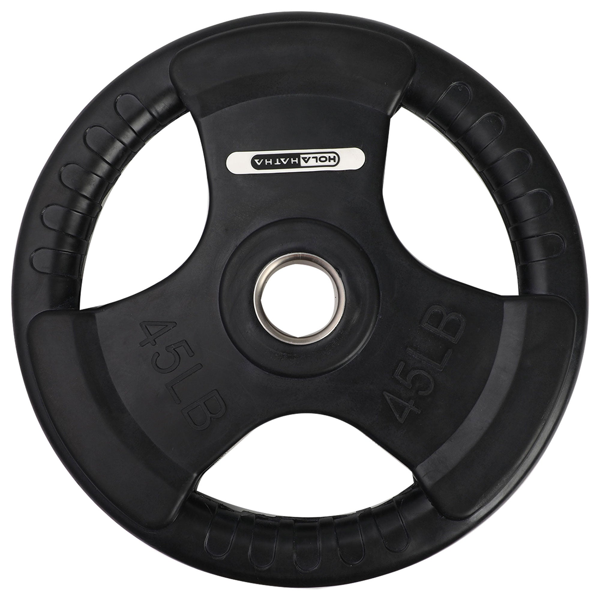 HolaHatha 45 & 35Lb Olympic Rubber Coated Weight Plate w/Handle, Black, Set of 4
