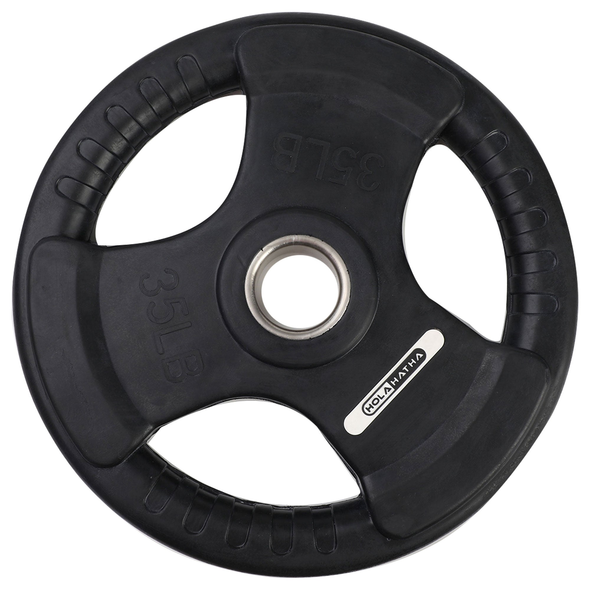 HolaHatha 45 & 35Lb Olympic Rubber Coated Weight Plate w/Handle, Black, Set of 4