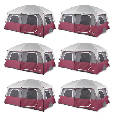 CORE Straight Wall 10 Person Cabin Tent with 2 Rooms & Rainfly, Red (6 Pack)