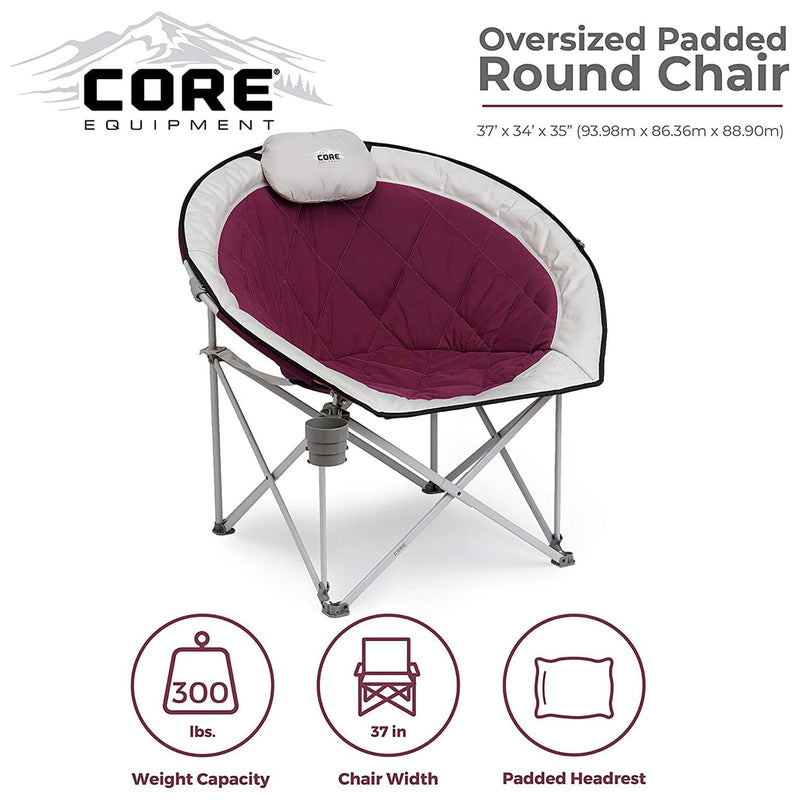 CORE Set of 2 Padded Round Moon Folding Chair with 11 Person Camping Cabin Tent