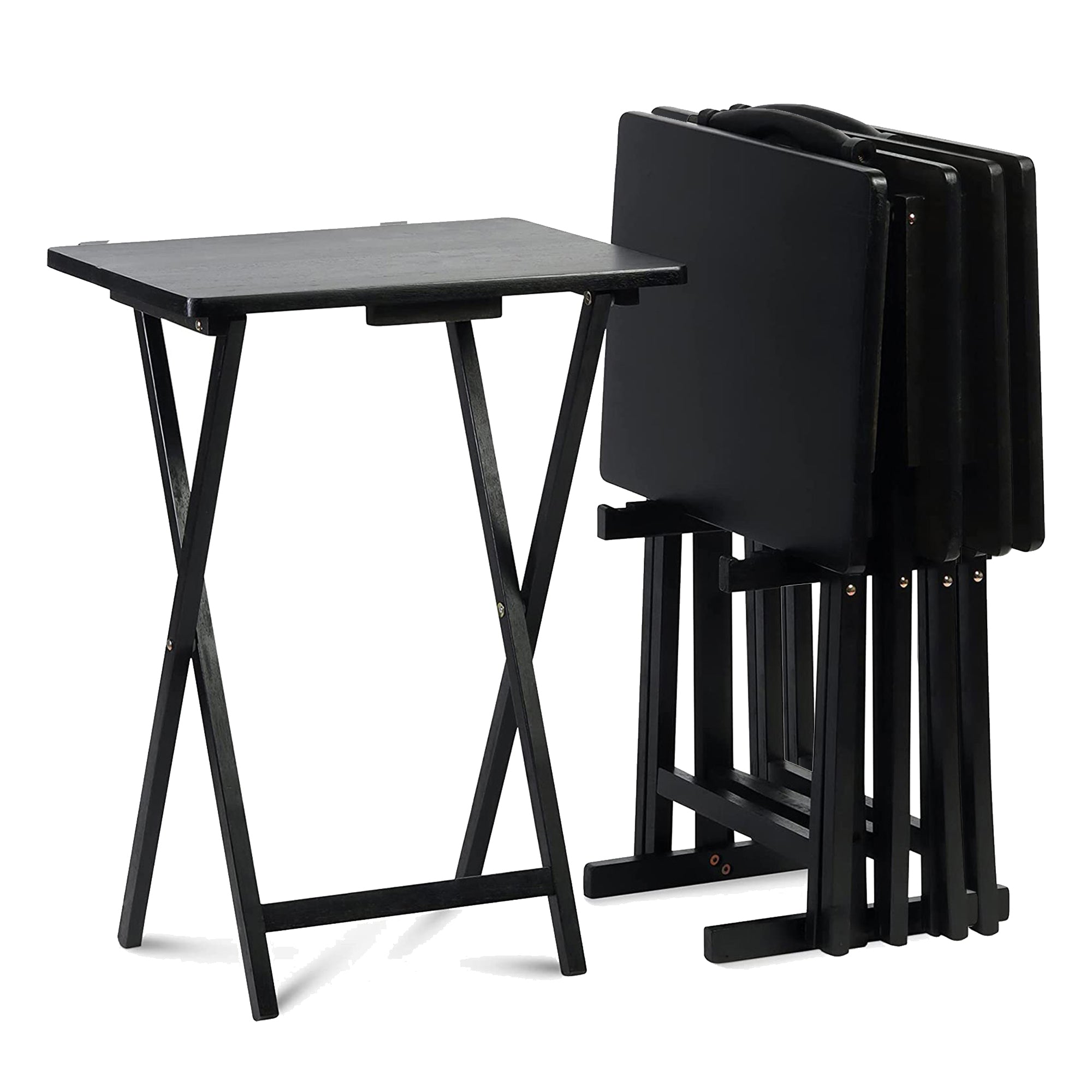 PJ Wood Folding Portable TV Snack Tray Table w/Compact Storage Rack, (Set of 7) - VMInnovations