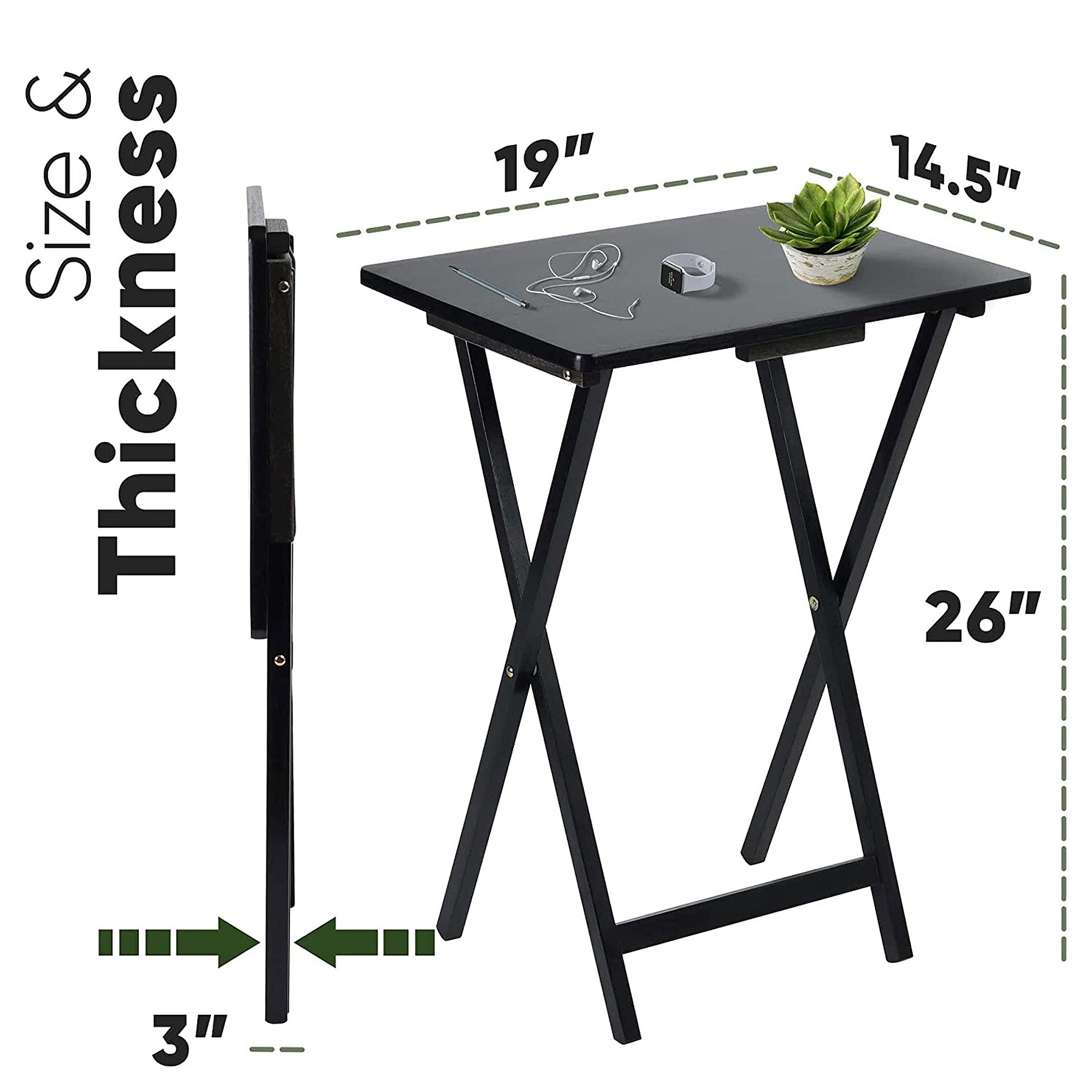 PJ Wood Folding Portable TV Snack Tray Table w/Compact Storage Rack, (Set of 7)