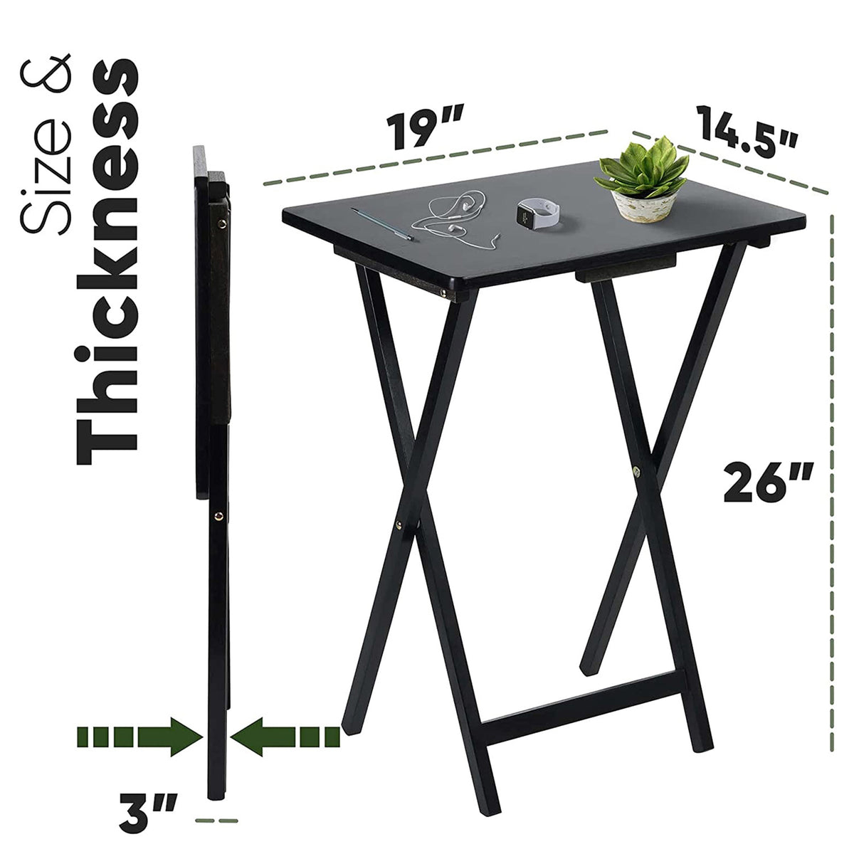 PJ Wood Folding Portable TV Snack Tray Table w/Compact Storage Rack, (Set of 7)