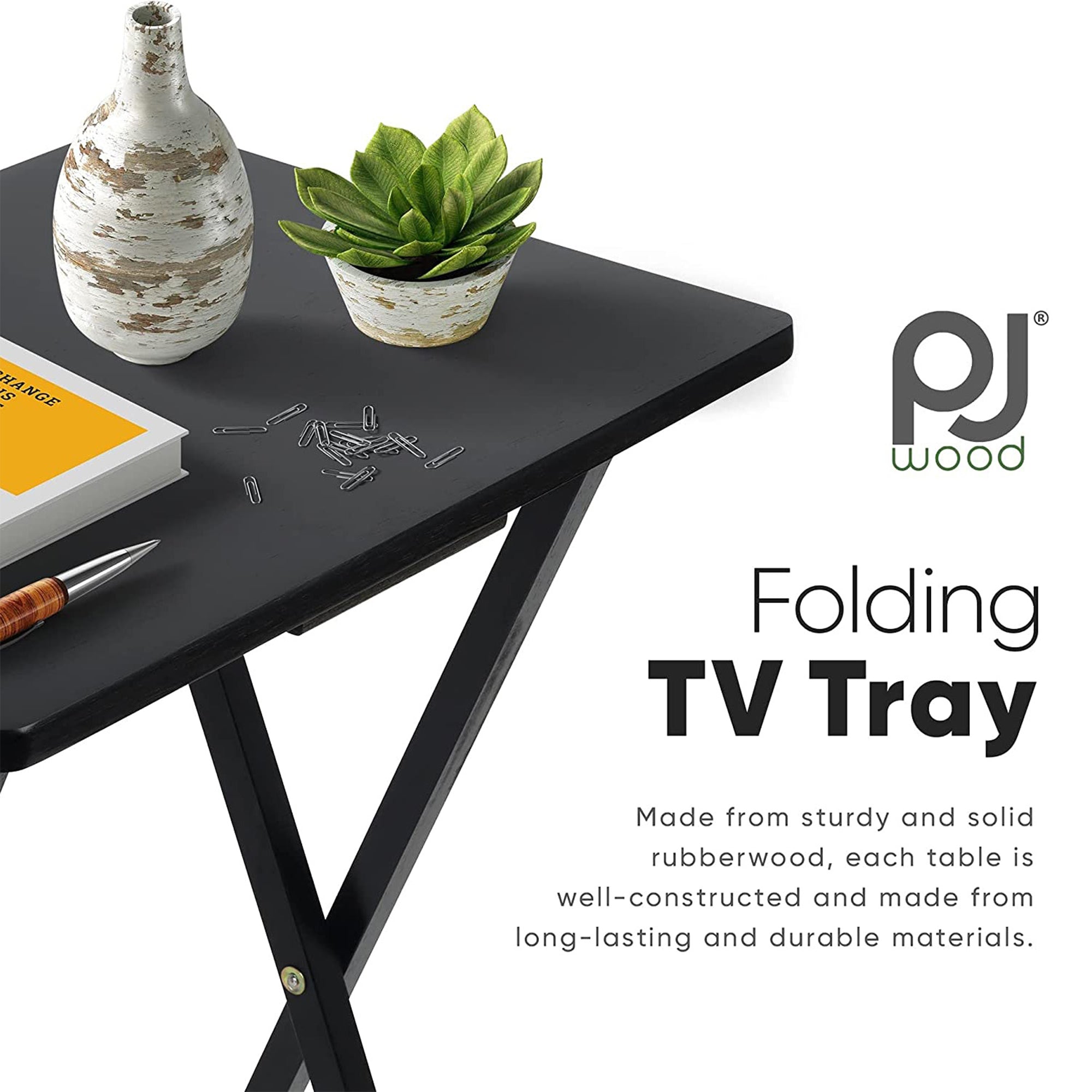 PJ Wood Portable Folding TV Snack Tray Table Desk Stand, Black (10 Piece Set) - VMInnovations