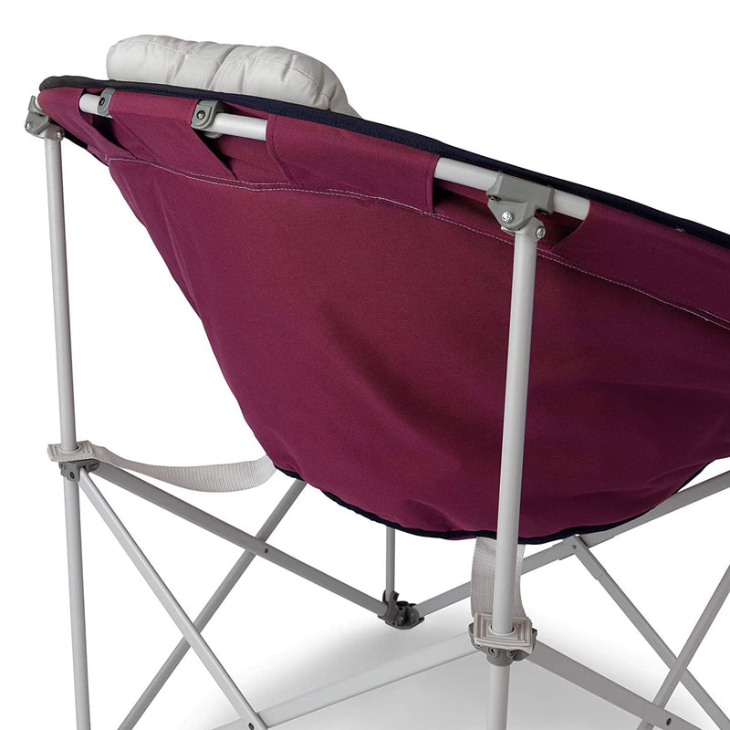 CORE Oversized Padded Round Moon Outdoor Camping Folding Chair, Wine (2 Pack)