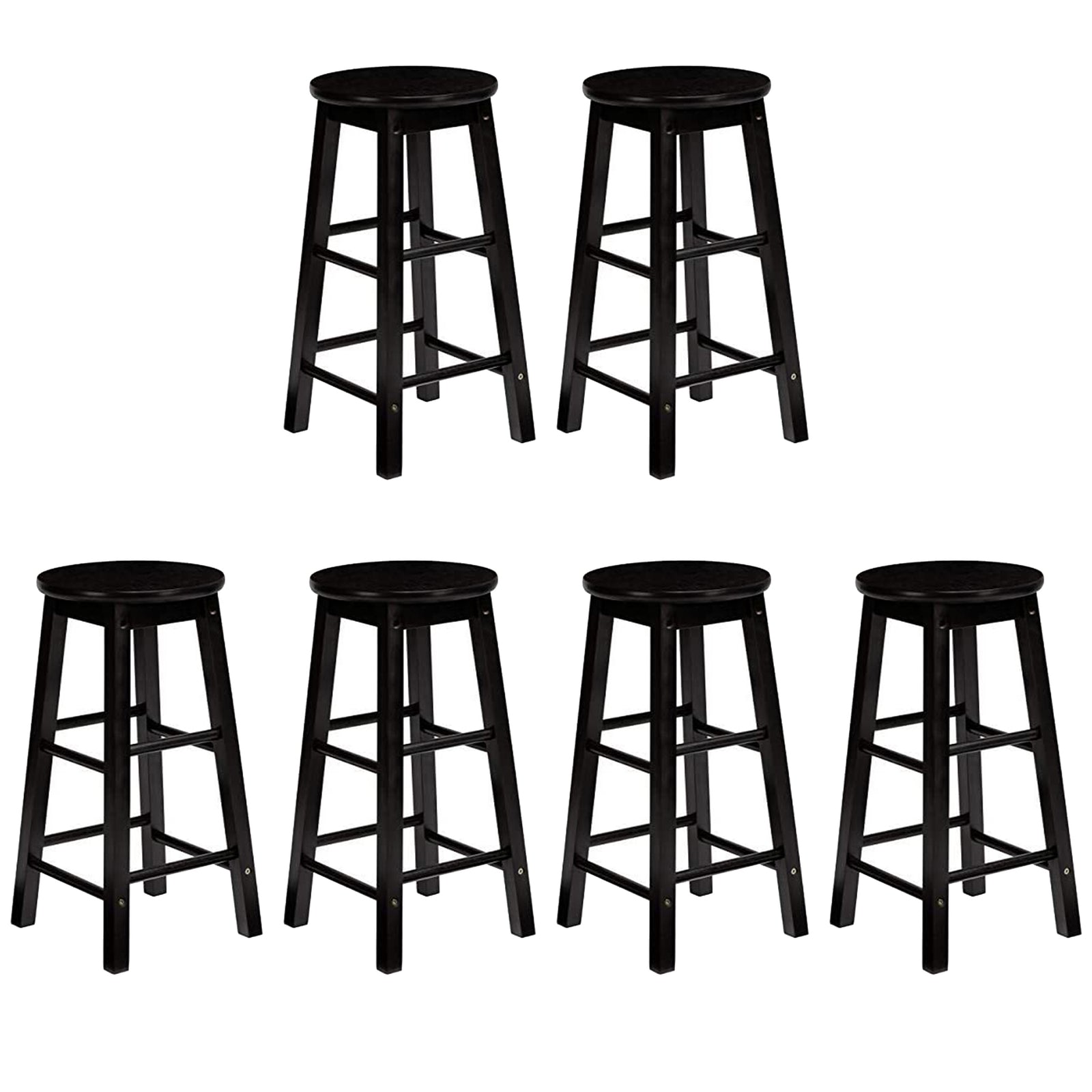 PJ Wood Classic Round Seat 29 Inch Tall Kitchen Counter Stools, Black (Set of 6) - VMInnovations