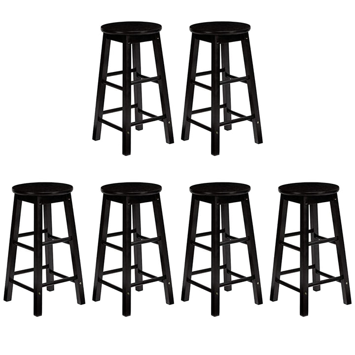 PJ Wood Classic Round Seat 29 Inch Tall Kitchen Counter Stools, Black (Set of 6) - VMInnovations