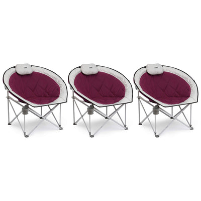 CORE Oversized Padded Round Moon Outdoor Camping Folding Chair, Wine (3 Pack)