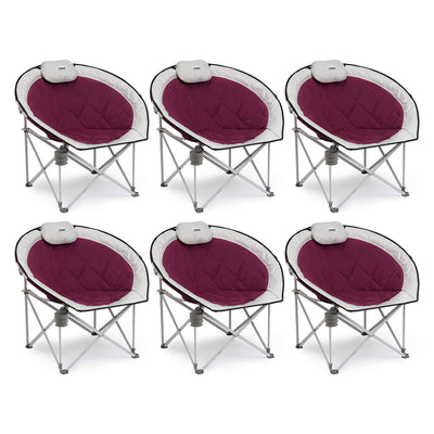CORE Oversized Padded Round Moon Outdoor Camping Folding Chair, Wine (6 Pack)