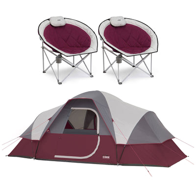 CORE Set of 2 Padded Round Folding Chair w/Extended Dome 16x9' 9 Person Tent