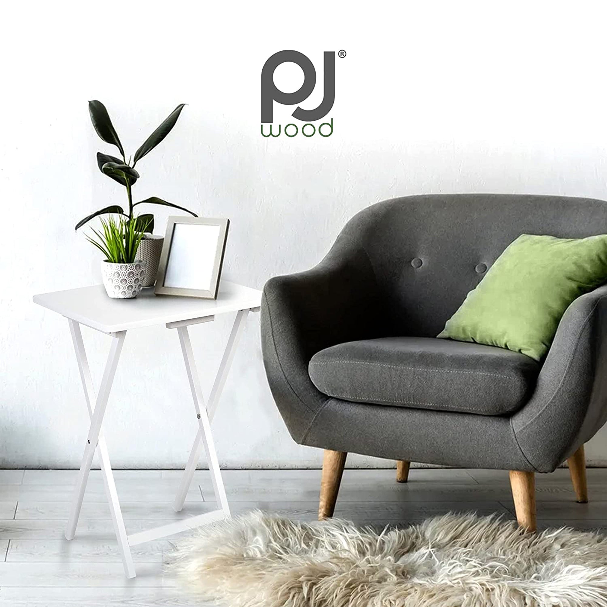 PJ Wood Portable Folding TV Snack Tray Table Desk Stand, White (6 Piece Set) - VMInnovations