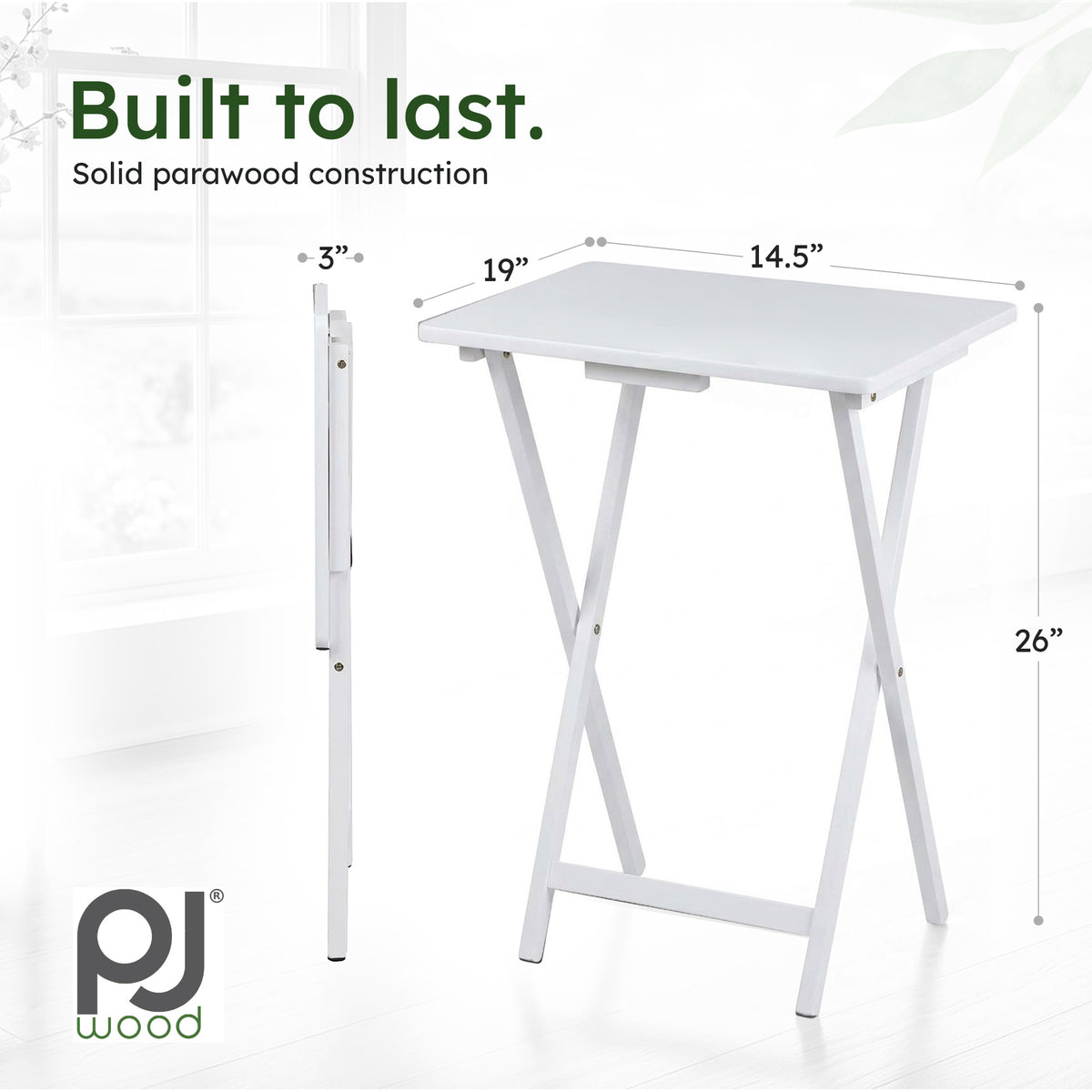PJ Wood Portable Folding TV Snack Tray Table Desk Stand, White (10 Piece Set)