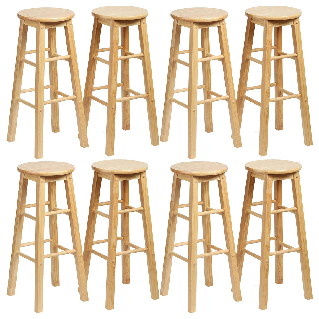 PJ Wood Classic Round Seat 29" Tall Kitchen Counter Stools, Natural (Set of 8) - VMInnovations