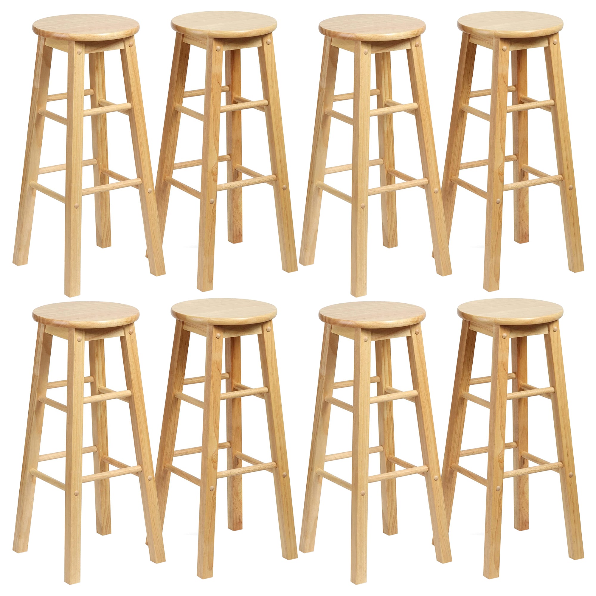 PJ Wood Classic Round Seat 29" Tall Kitchen Counter Stools, Natural (Set of 8) - VMInnovations