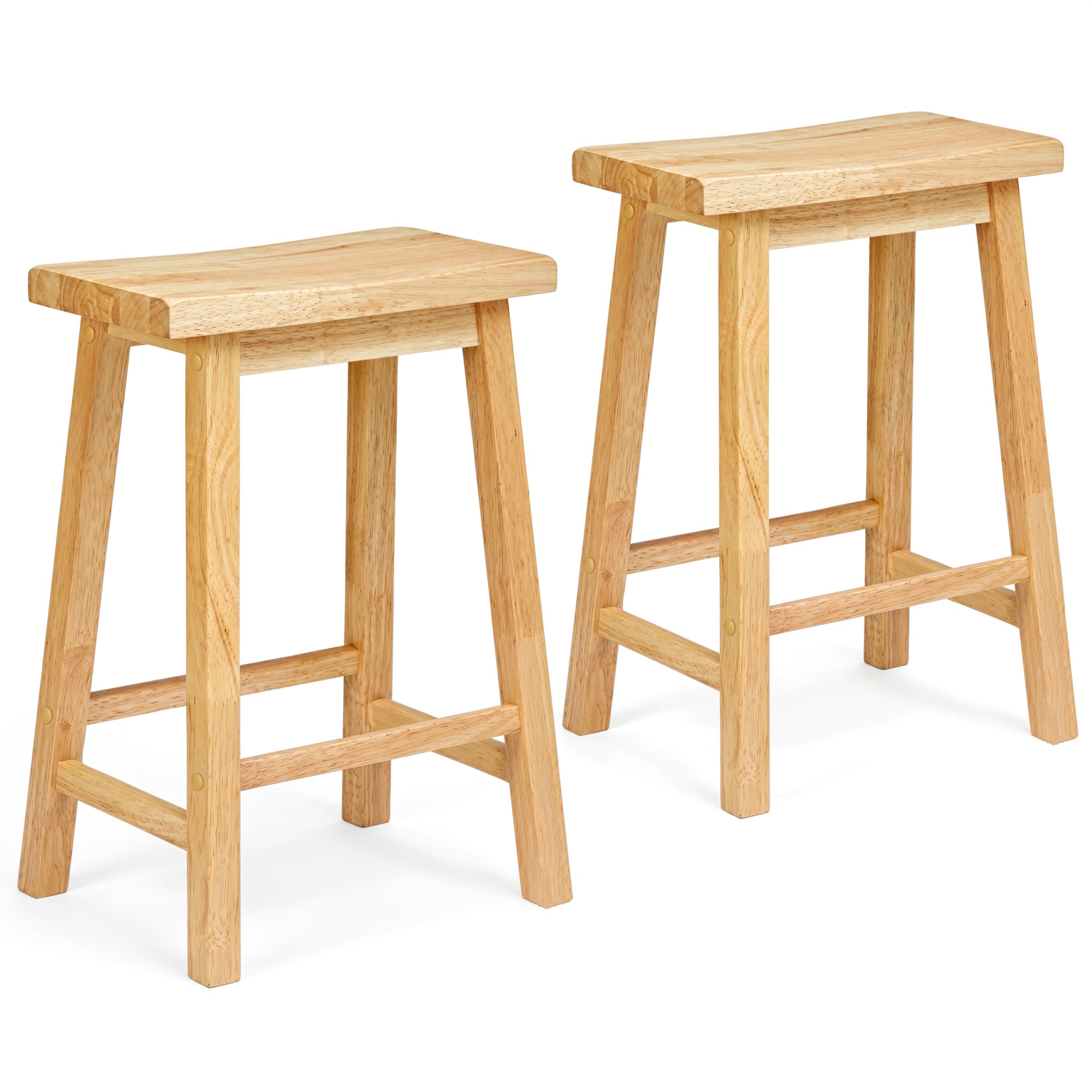 PJ Wood Classic 24 Inch Saddle Seat Kitchen Bar Counter Stool, Natural (2 Pack) - VMInnovations
