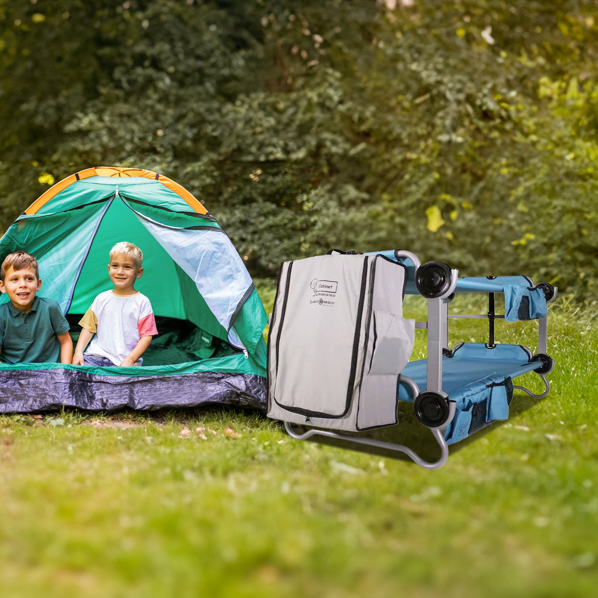 Disc-O-Bed Kid-O-Bunk Camping Cots Folding Storage Cabinet for Travel, Grey - VMInnovations