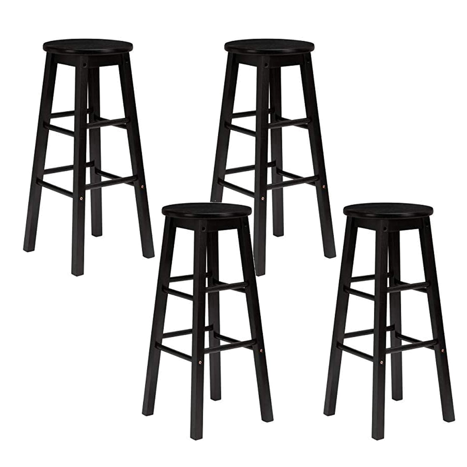 PJ Wood Classic Round Seat 24 Inch Kitchen and Counter Stools, Black (4 Pack) - VMInnovations