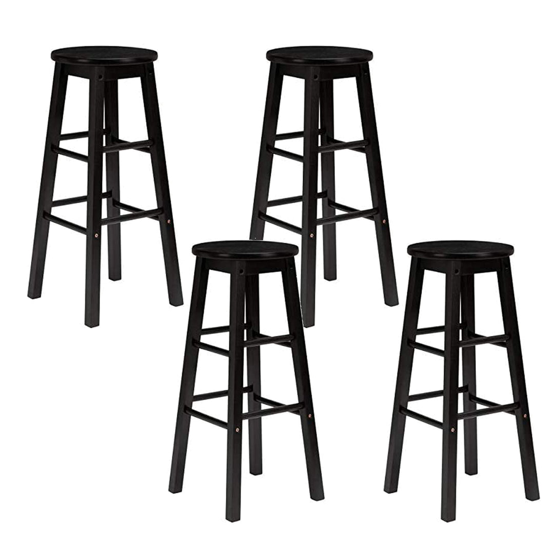 PJ Wood Classic Round Seat 24 Inch Kitchen and Counter Stools, Black (4 Pack) - VMInnovations