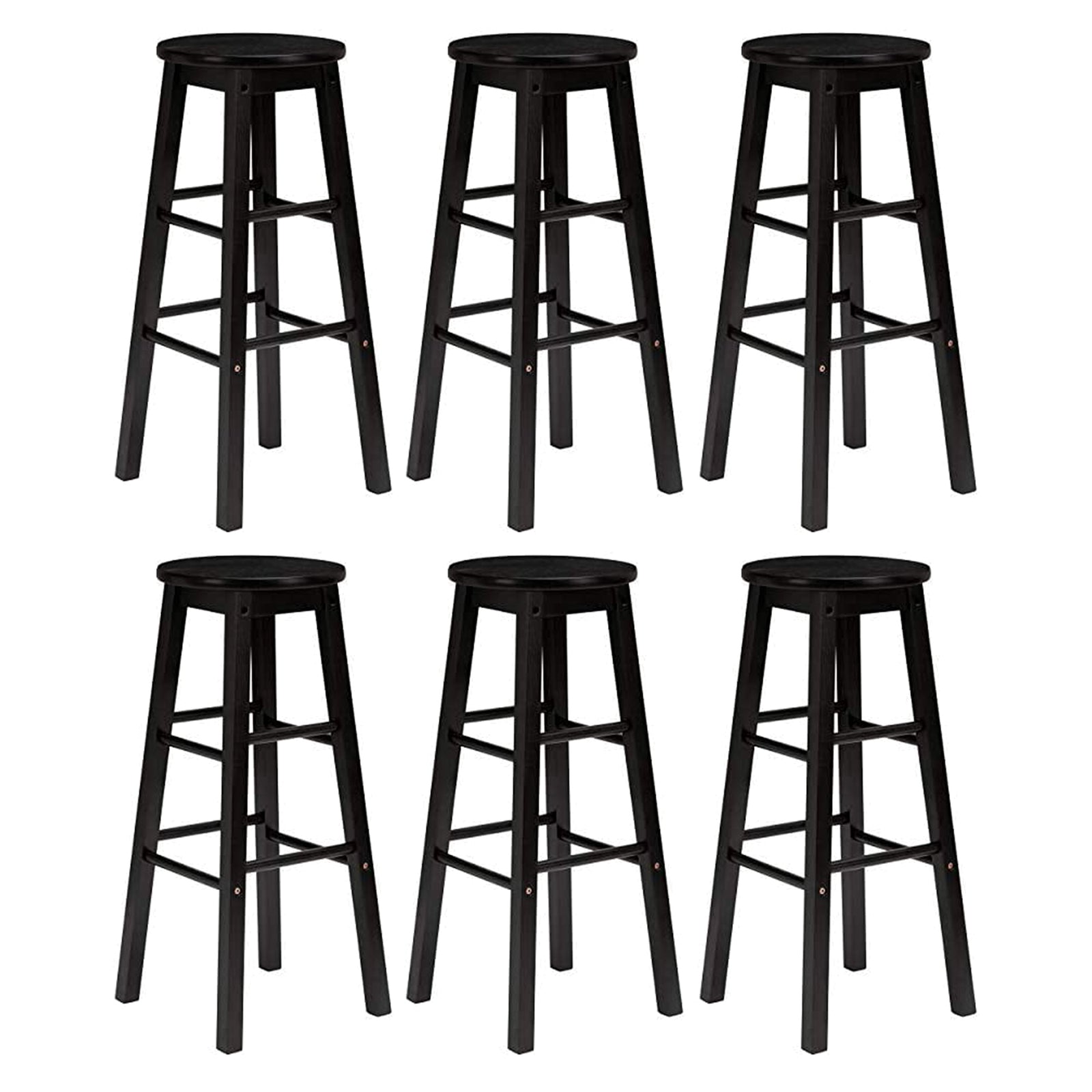 PJ Wood Classic Round Seat 24 Inch Kitchen and Counter Stools, Black (6 Pack) - VMInnovations