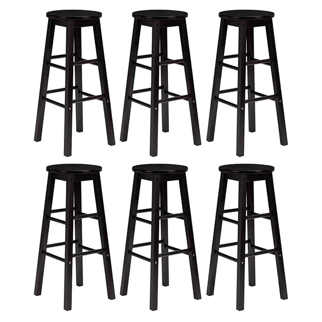 PJ Wood Classic Round Seat 24 Inch Kitchen and Counter Stools, Black (6 Pack) - VMInnovations