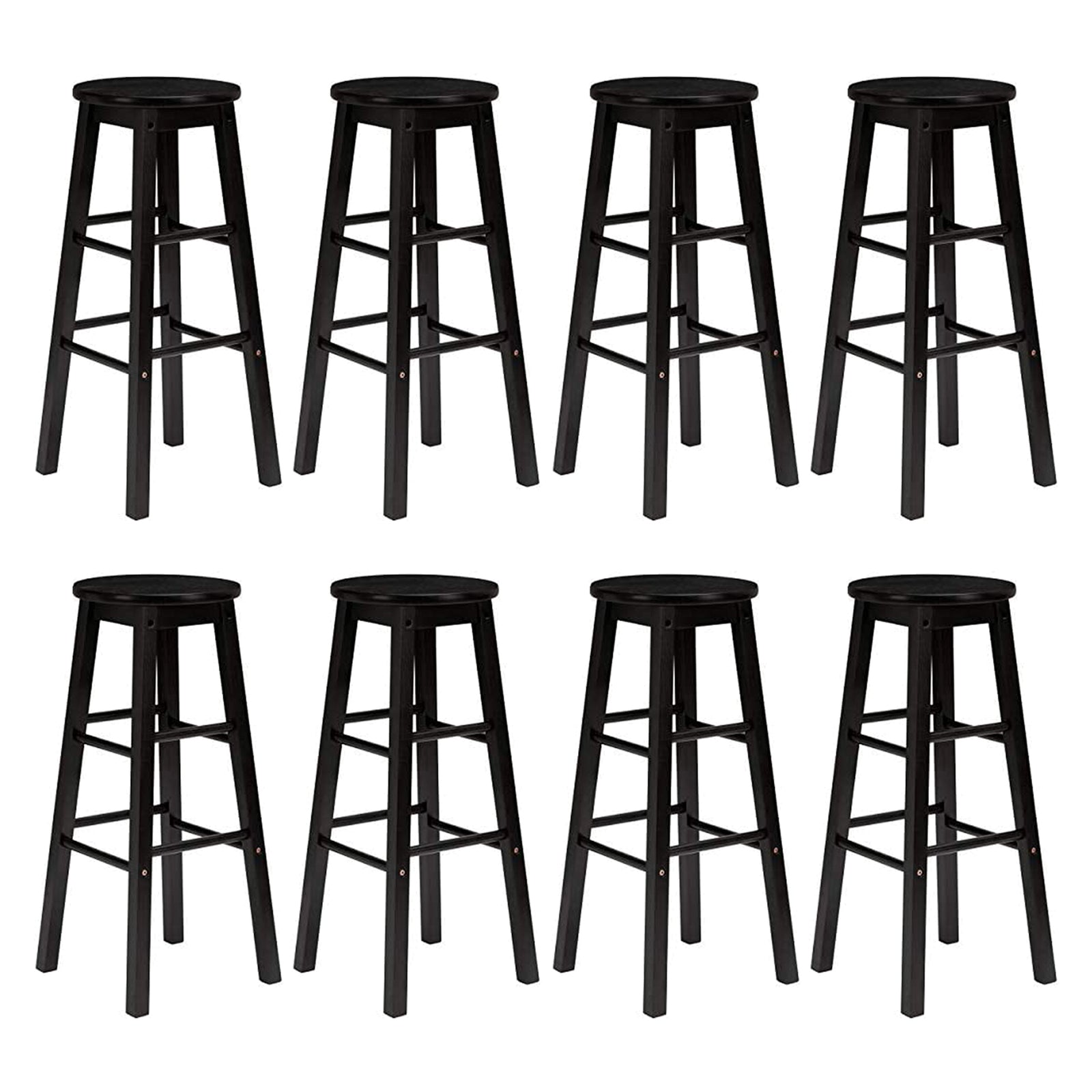 PJ Wood Classic Round Seat 24 Inch Kitchen and Counter Stools, Black (8 Pack) - VMInnovations
