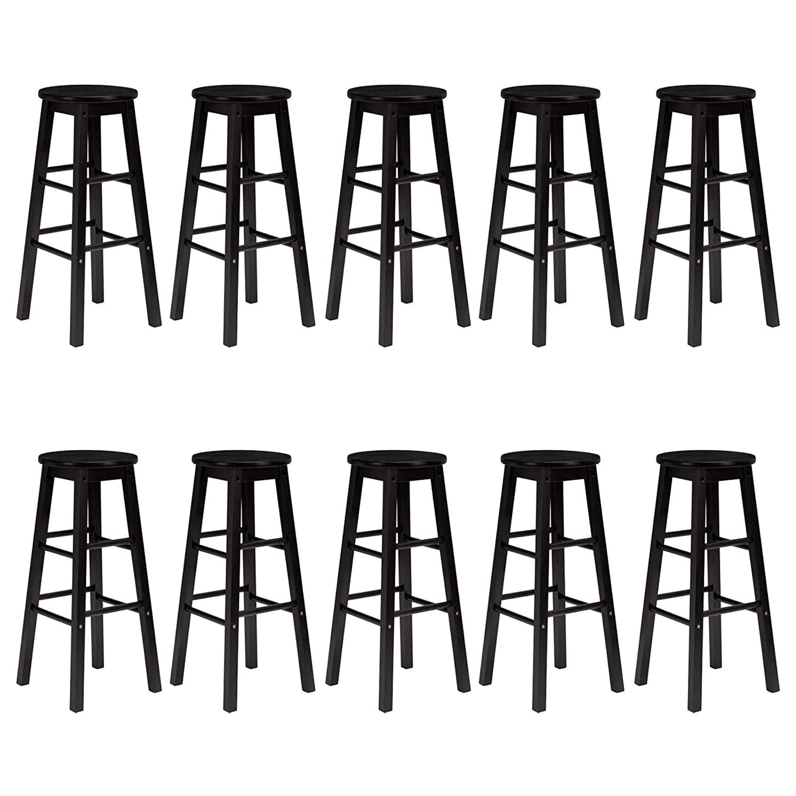 PJ Wood Classic Round Seat 24 Inch Kitchen and Counter Stools, Black (10 Pack) - VMInnovations