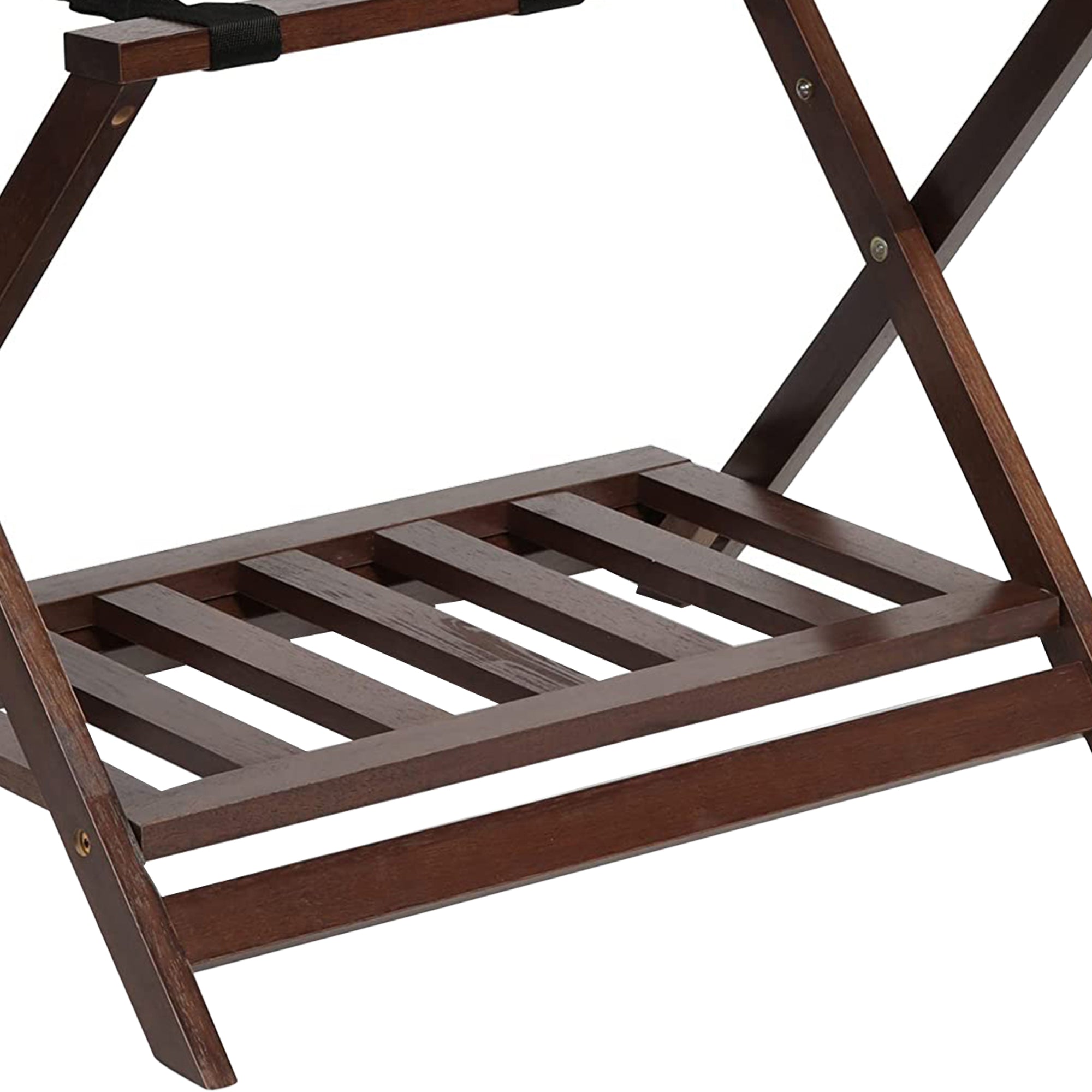 PJ Wood Hotel Style Home Folding Suitcase Luggage Rack w/Shelf, Walnut (2 Pack) - VMInnovations