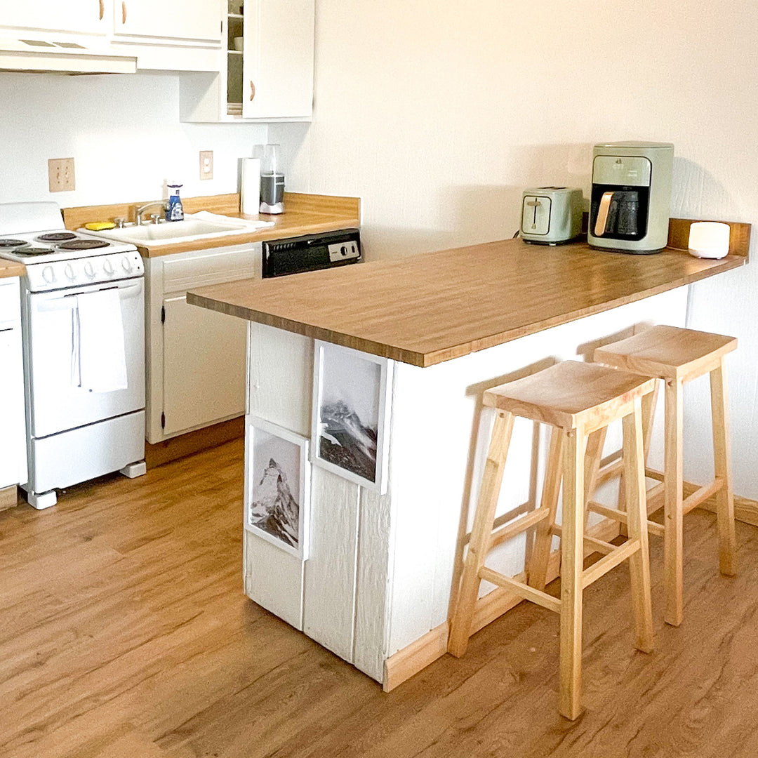 PJ Wood Classic Saddle Seat 29" Tall Kitchen Counter Stools, Natural (4 Pack) - VMInnovations