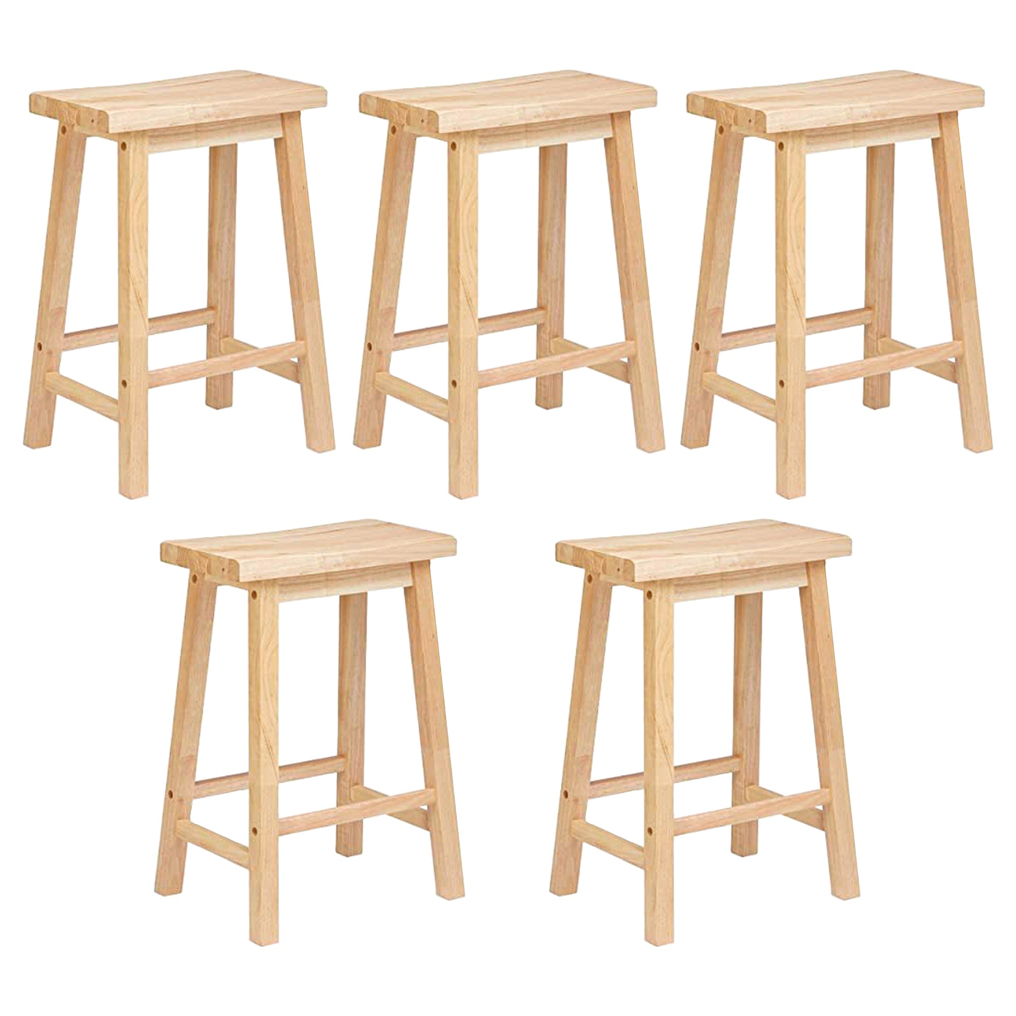 PJ Wood Classic Saddle Seat 29" Tall Kitchen Counter Stools, Natural (5 Pack) - VMInnovations
