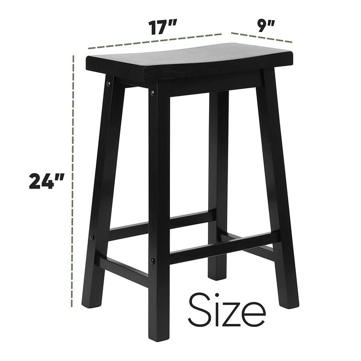 PJ Wood Classic Saddle Seat 24" Tall Kitchen Counter Stools, Black (Set of 4) - VMInnovations