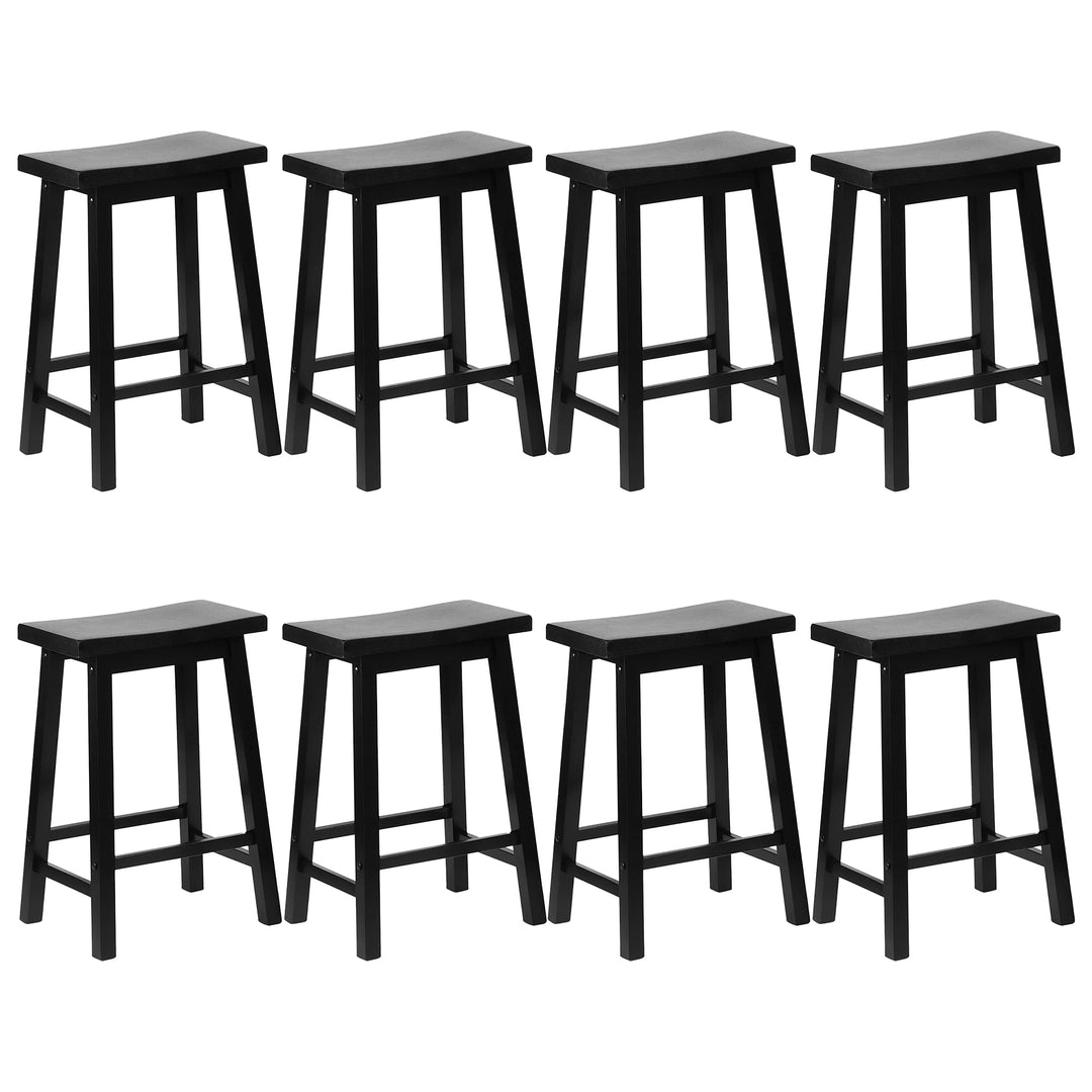 PJ Wood Classic Saddle Seat 24" Tall Kitchen Counter Stools, Black (Set of 8) - VMInnovations