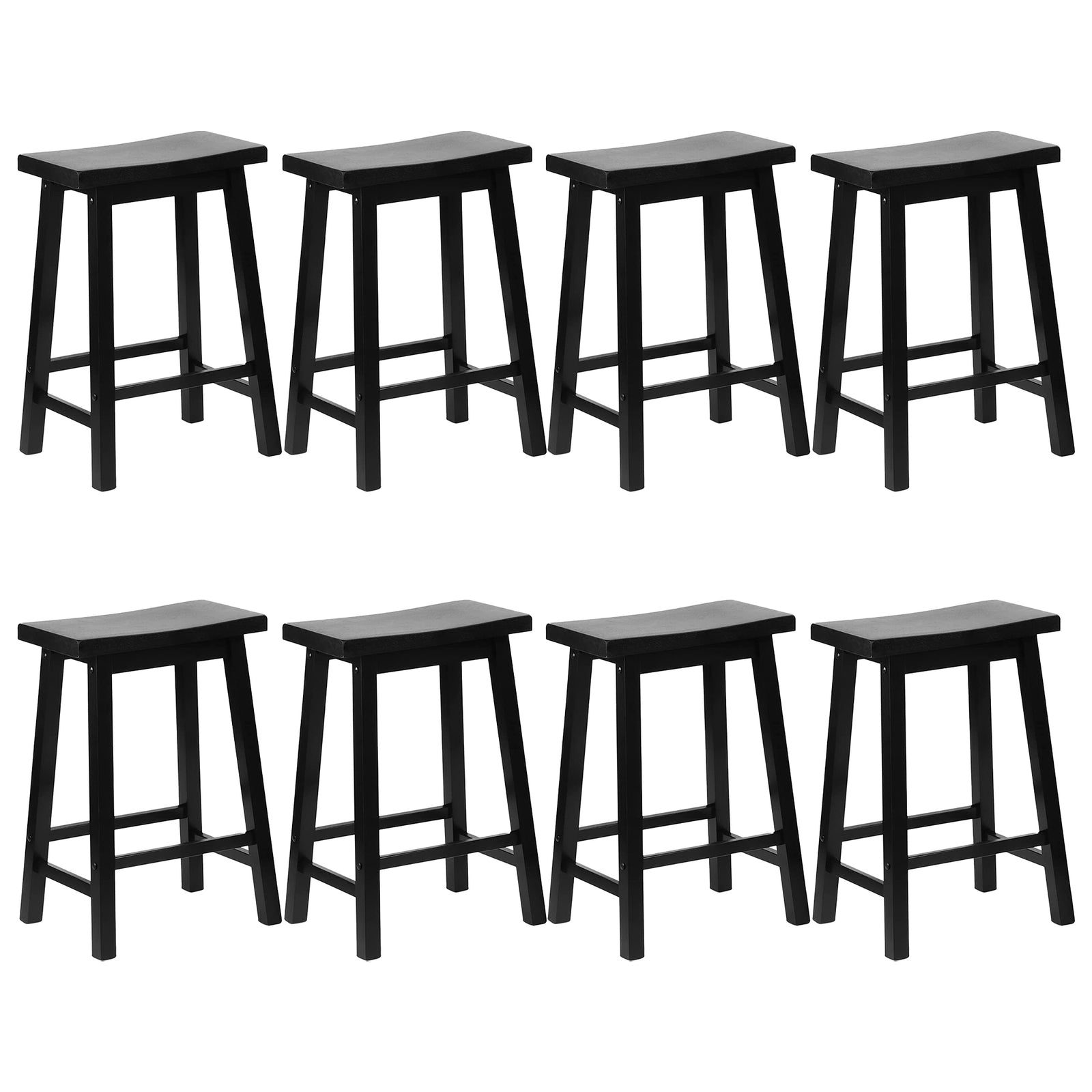 PJ Wood Classic Saddle Seat 24" Tall Kitchen Counter Stools, Black (Set of 8) - VMInnovations