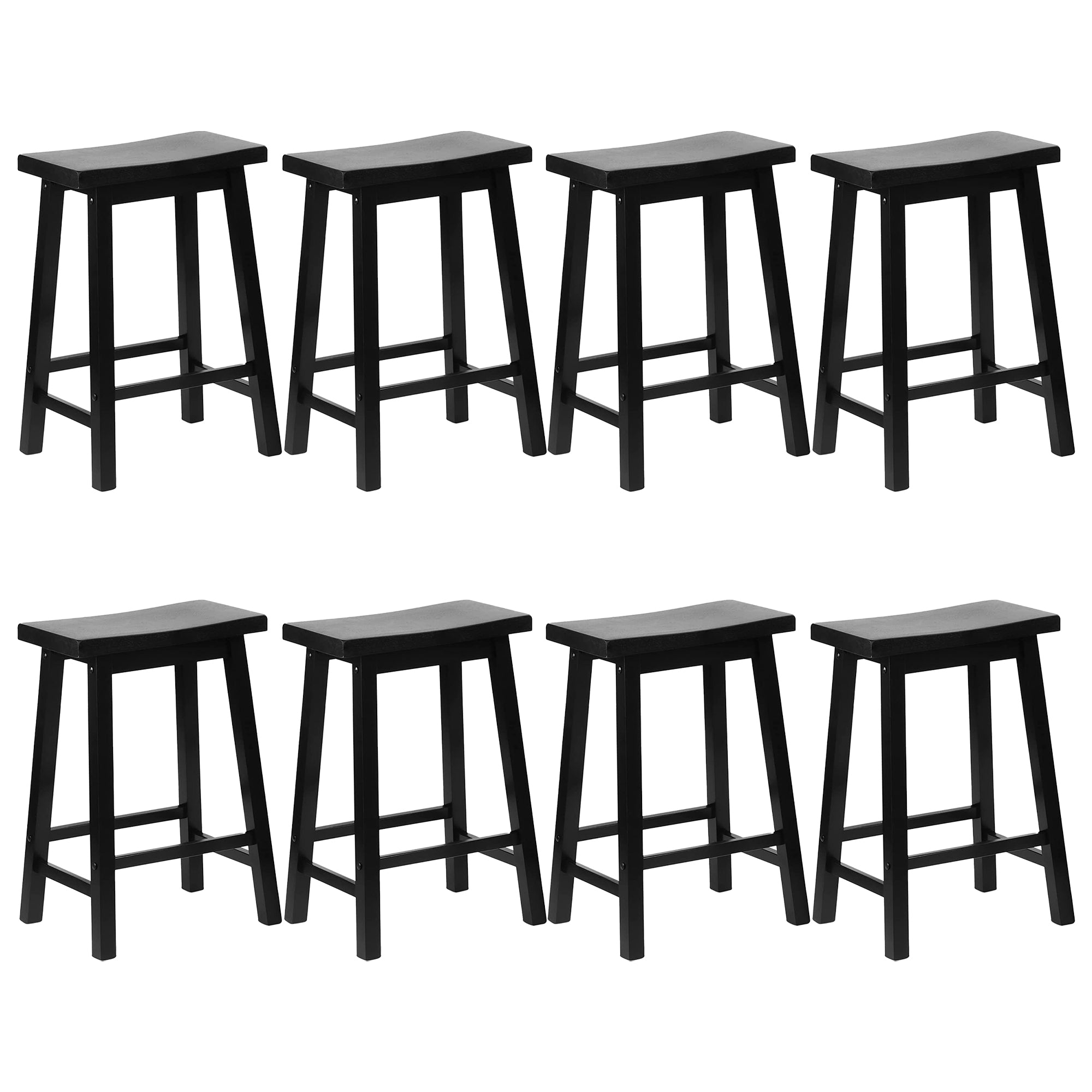 PJ Wood Classic Saddle Seat 24" Tall Kitchen Counter Stools, Black (Set of 8) - VMInnovations
