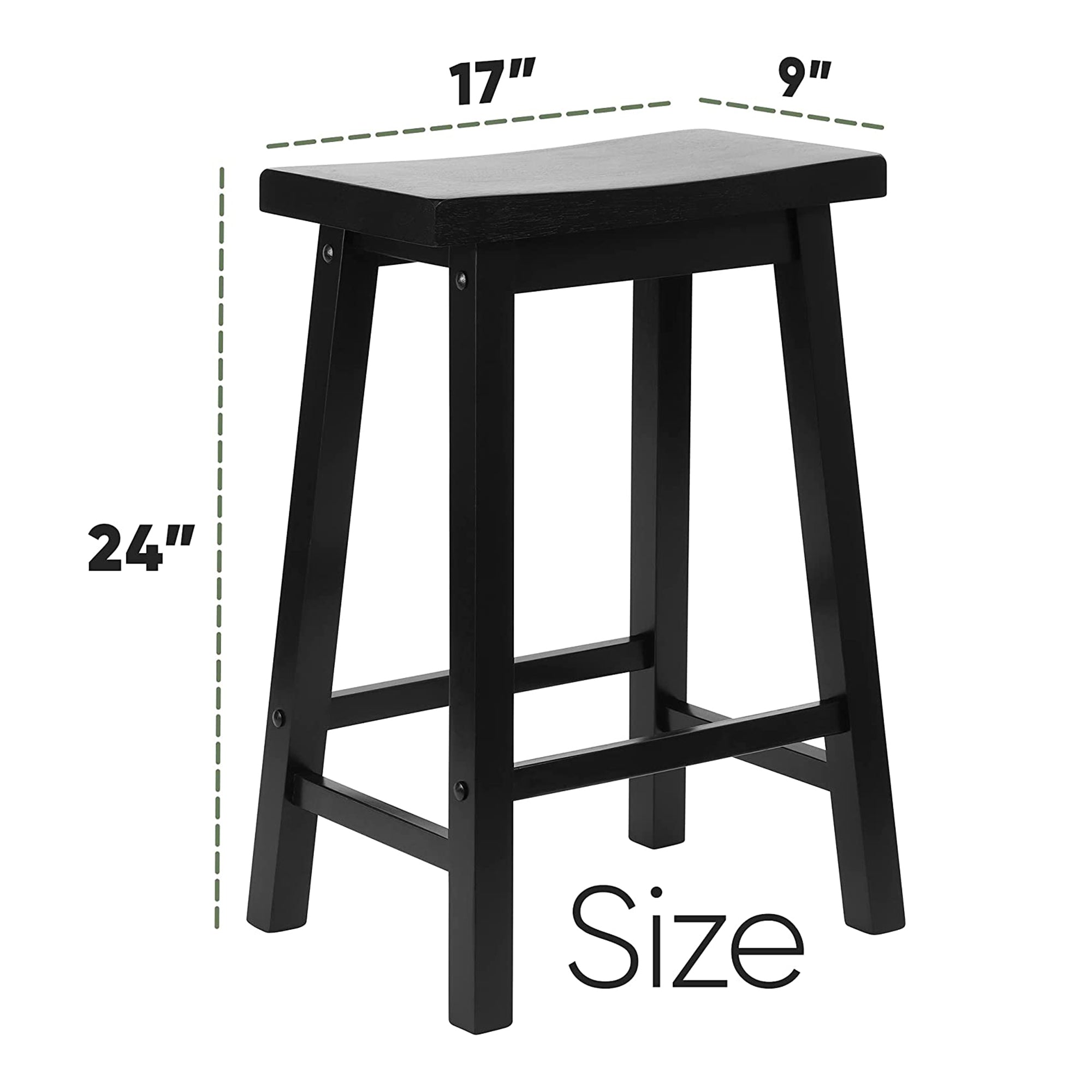 PJ Wood Classic Saddle Seat 24" Tall Kitchen Counter Stools, Black (Set of 10) - VMInnovations
