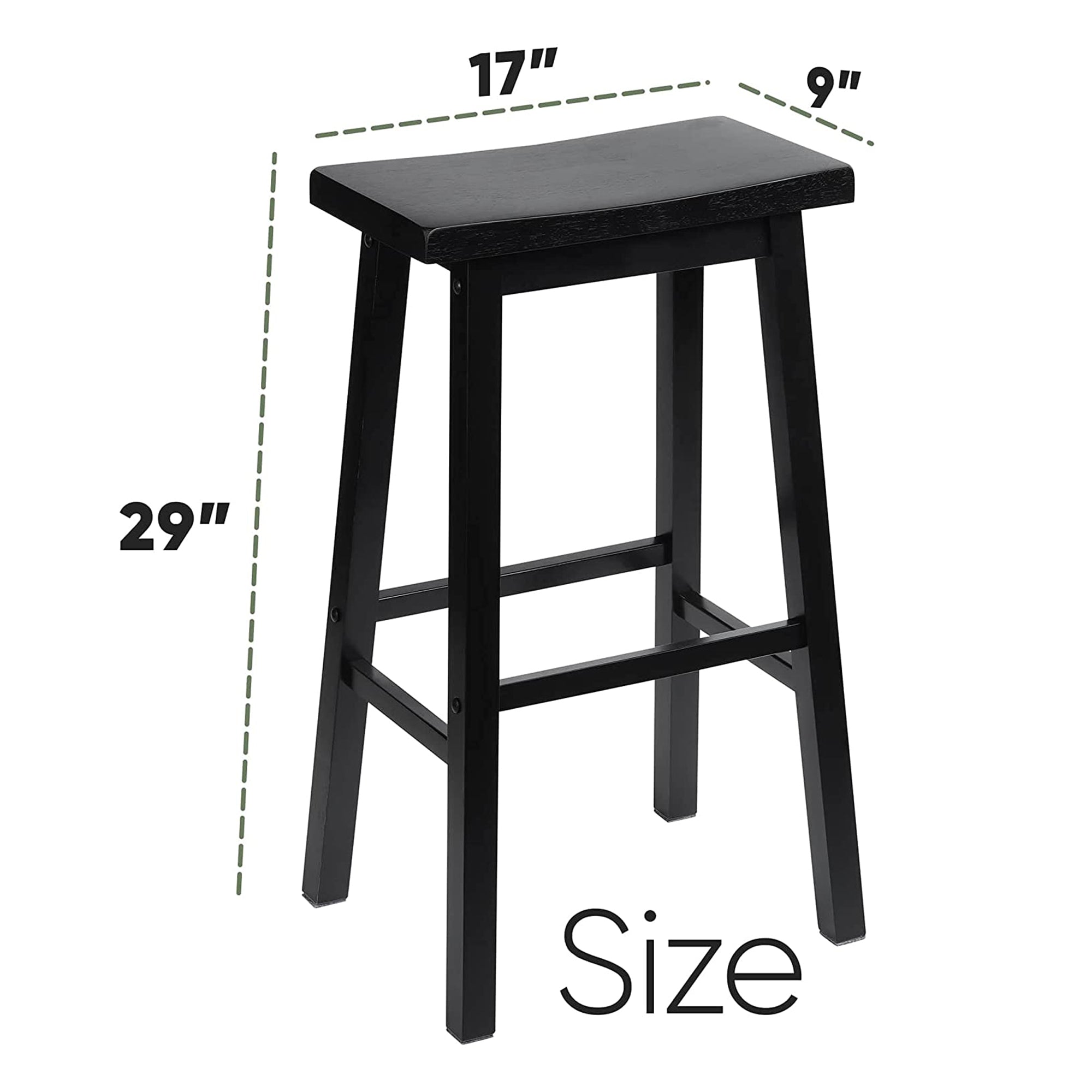 PJ Wood Classic Saddle Seat 29 Inch Tall Kitchen Counter Stools, Black (4 Pack) - VMInnovations
