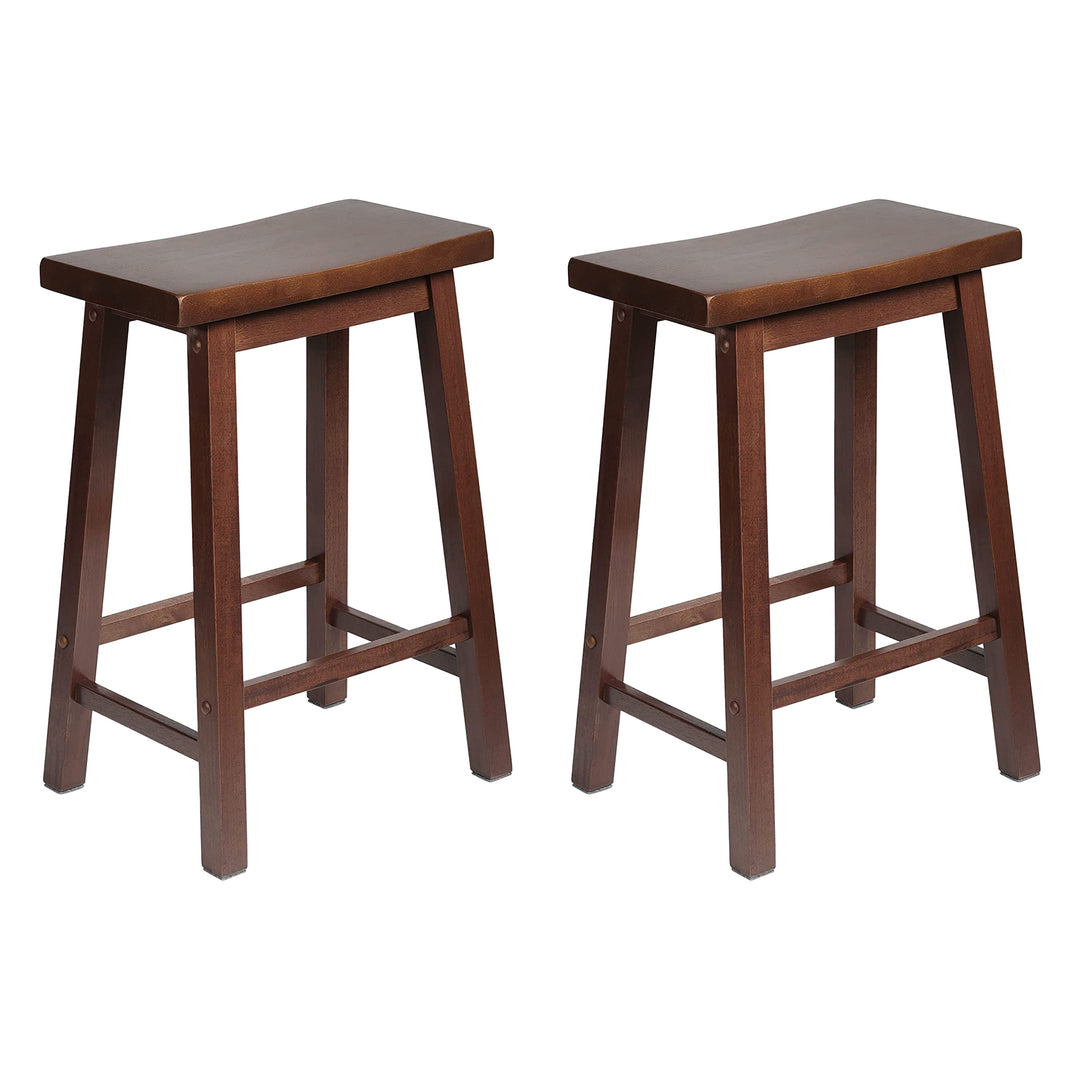 PJ Wood Classic Saddle Seat 24 Inch Kitchen Bar Counter Stool, Walnut (2 Pack) - VMInnovations
