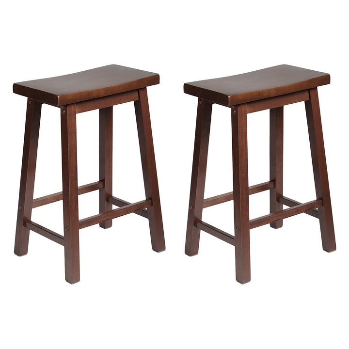 PJ Wood Classic Saddle Seat 24 Inch Kitchen Bar Counter Stool, Walnut (2 Pack) - VMInnovations