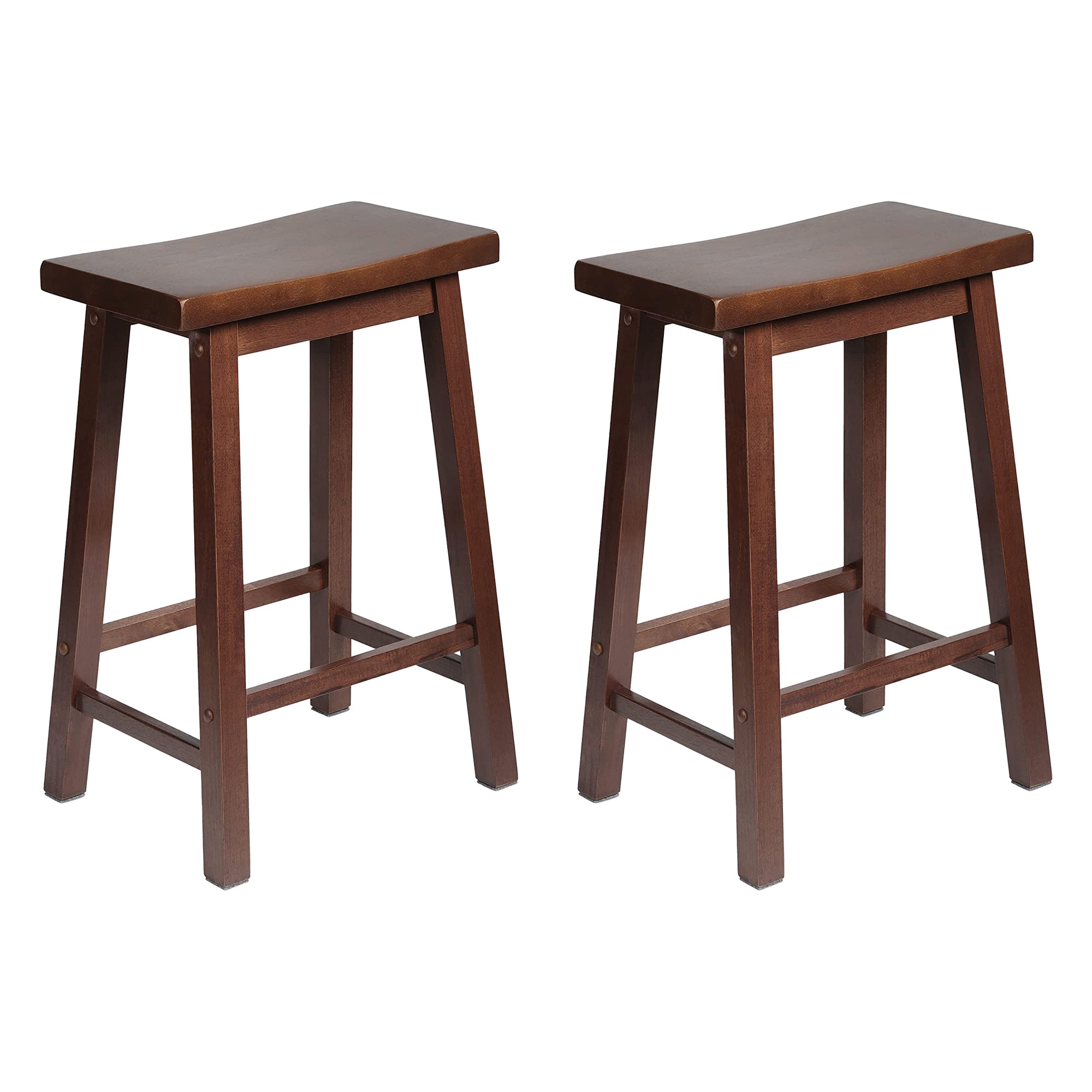 PJ Wood Classic Saddle Seat 24 Inch Kitchen Bar Counter Stool, Walnut (2 Pack) - VMInnovations