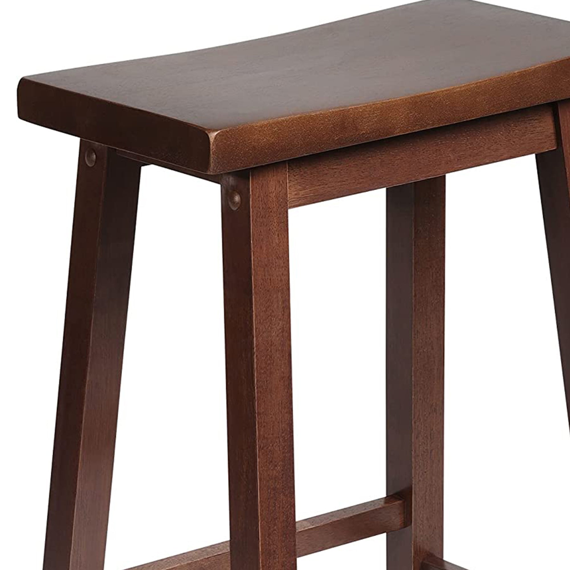 PJ Wood Classic Saddle Seat 24 Inch Kitchen Bar Counter Stool, Walnut (2 Pack) - VMInnovations