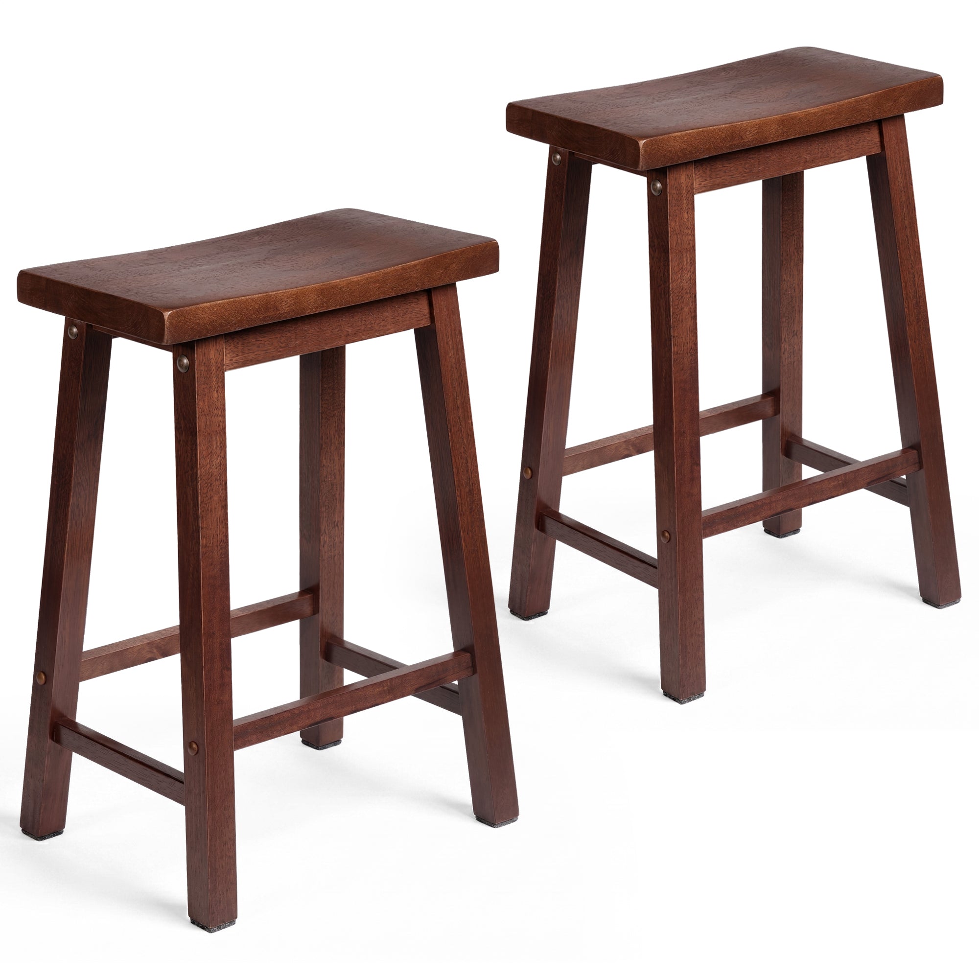 PJ Wood Classic Saddle Seat 24 Inch Kitchen Bar Counter Stool, Walnut (2 Pack) - VMInnovations