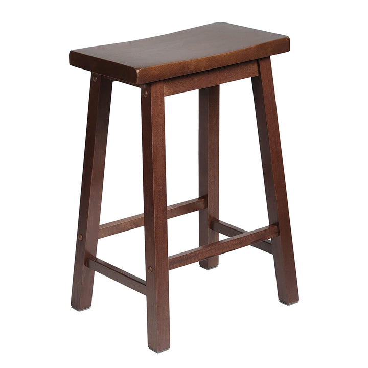 PJ Wood Classic Saddle Seat 24 Inch Kitchen Bar Counter Stool, Walnut (3 Pack) - VMInnovations